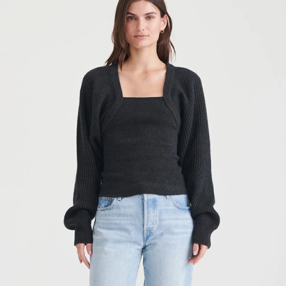 NAADAM Wool Cashmere Fisherman Layered Sweater LARGE BLACK